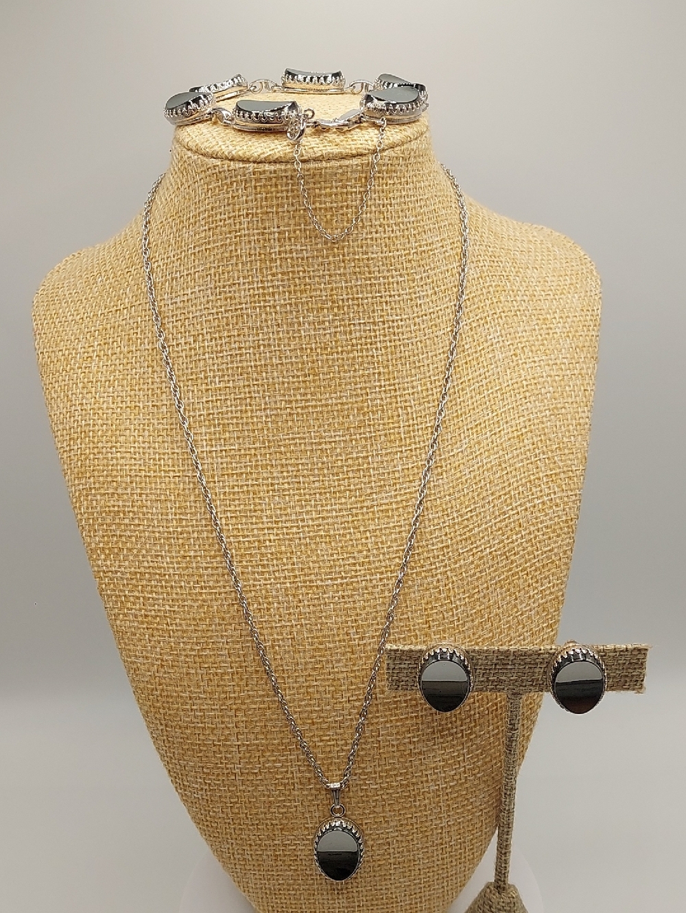 WHITING & DAVIS Classic VINTAGE Silver Hematite PARURE